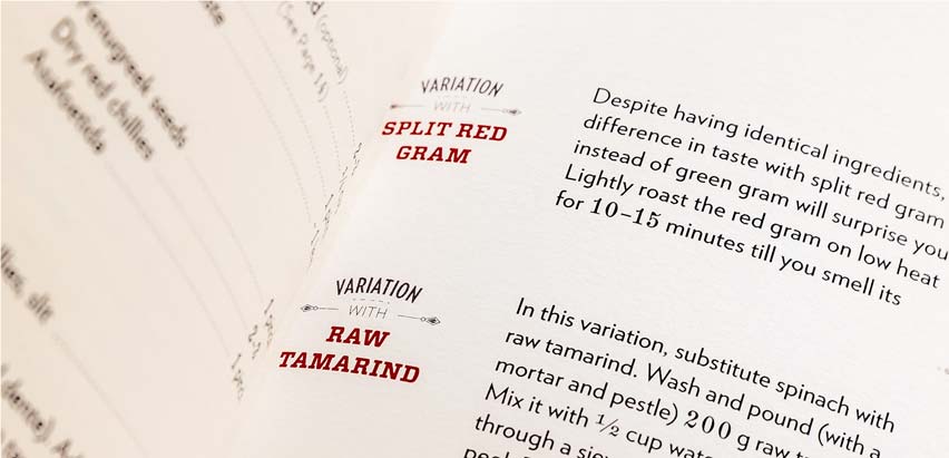 A recipe page featuring variation titles, photo.