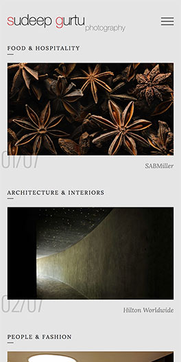 Sudeep Gurtu Photohraphy home page on mobile